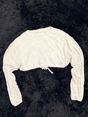 Cropped Long-Sleeve Knit Top in Light Gray